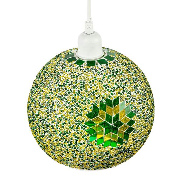 Green and Yellow Mosaic Glass Artisanal Pendant Ceiling Light Shade Image 3