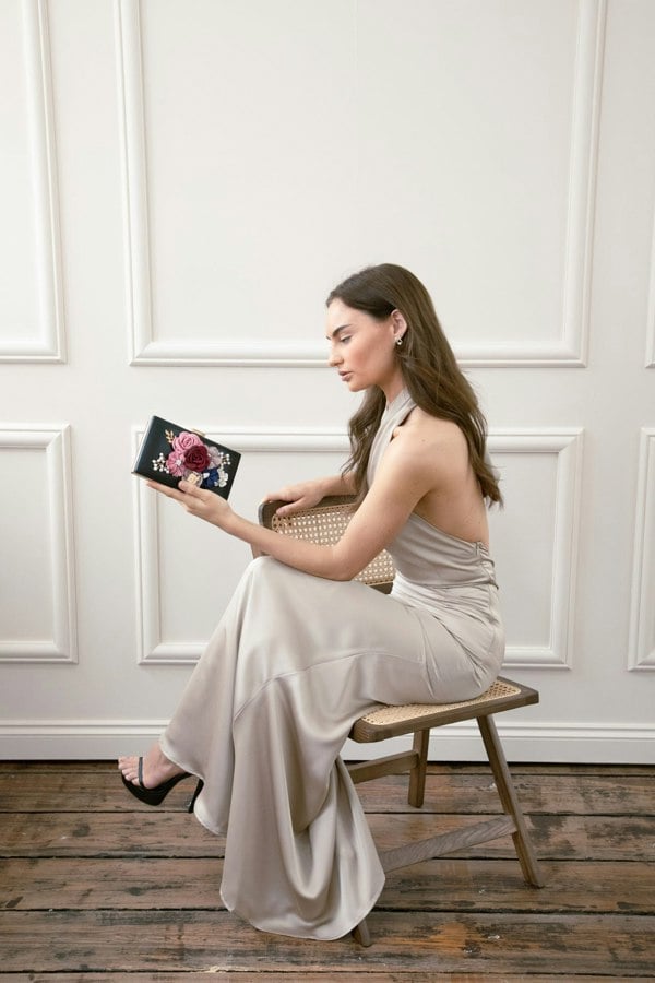 SVNX Square Box Clutch with Floral Applique