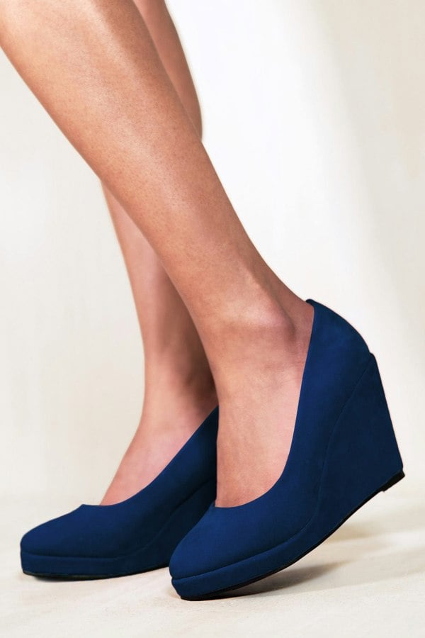 Where's That From Luisa Platform Wedge Heel Court Shoes in Navy Blue Suede