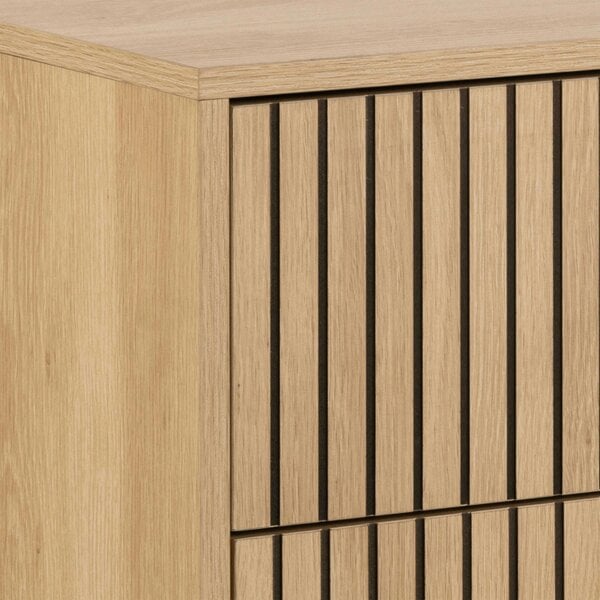 Wyld Haus Bjork Natural Oak Wood and Black Panelled Wide Chest of 3 Drawers