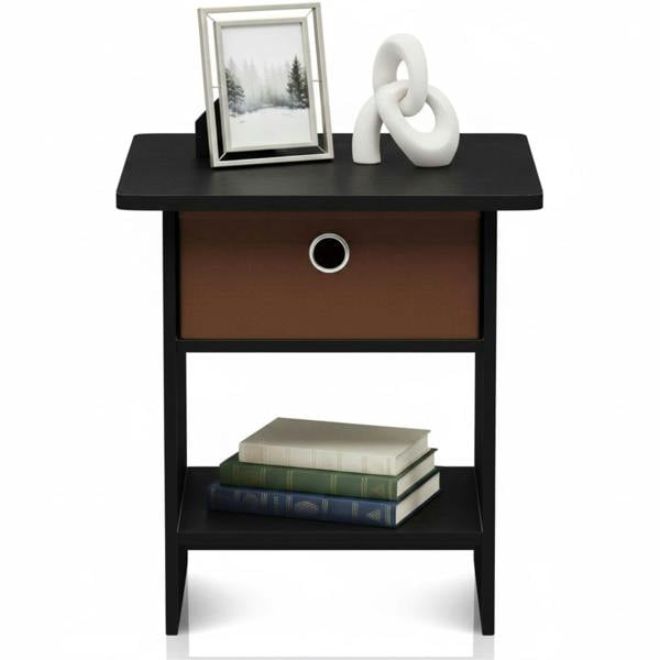WALPLUS Dario End Table/ Night Stand Storage Shelf with Bin Drawer, Americano/Medium Brown | Storage Shelf Organizer for Home Display and Space Saving