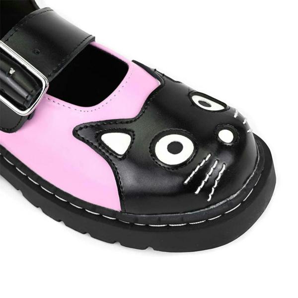 TUK Footwear TUK Womens Mary Jane Kitty Pink Black Leather Platform Goth Shoes - T2344