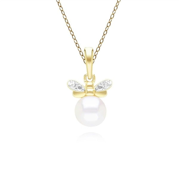 Honeycomb Inspired Pearl and Diamond Bee Pendant Necklace in 9ct Yellow GoldFront  135P2125019