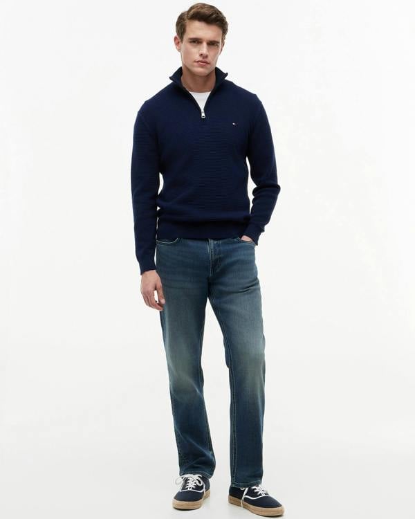 Tommy Hilfiger Seasonal Structure 1/4 Zip Mens Mock Neck Sweatshirt - Carbon Navy