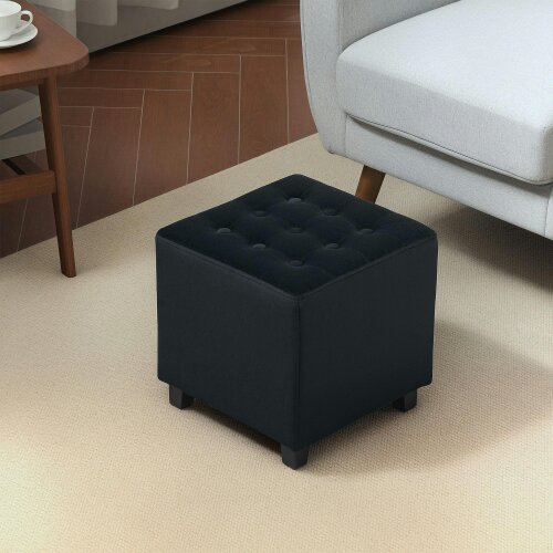 Wyld Haus Liviel Velvet Black Square Ottoman With Soft Upholstered Finish