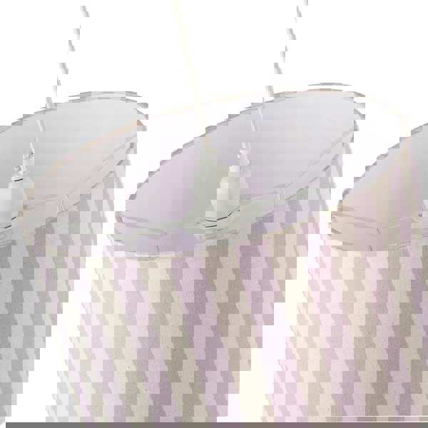Lavender Lilac and Oatmeal Linen Striped Lamp Shade with Fabric Inner Image 3