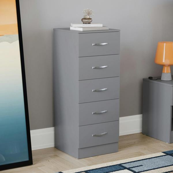 Vida Designs Riano 5 Drawer Narrow Chest, Black