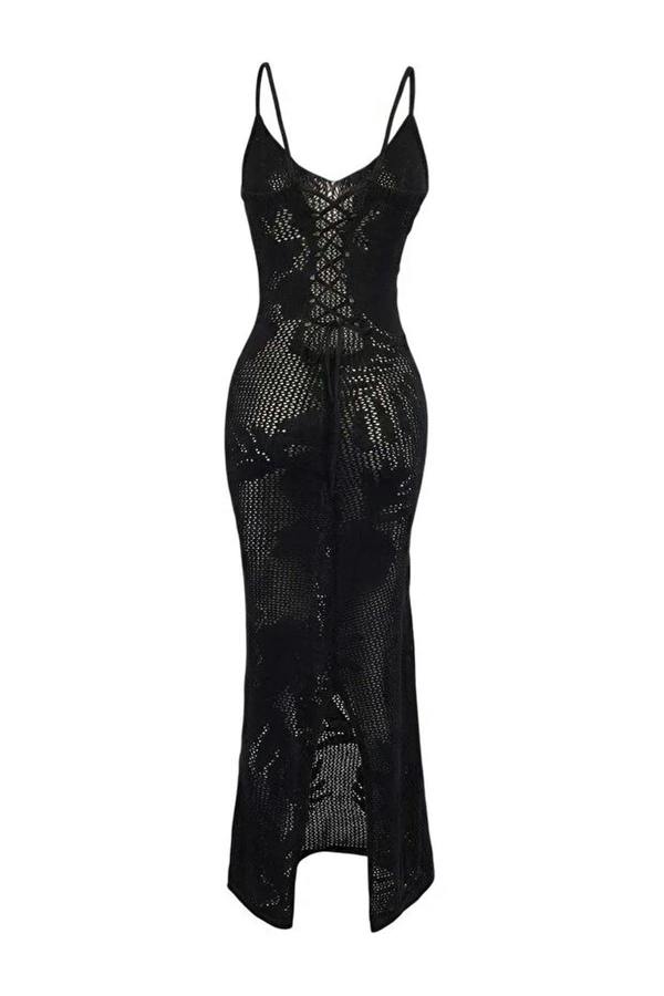 WOVCOR Knitted Maxi Backless Beach Dress