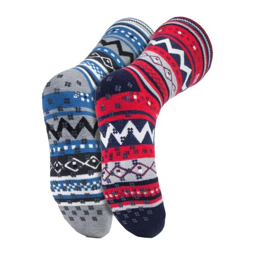 Heat Holders 2 Pairs Mens Thermal Slipper Socks 2.6 TOG Non Slip Double Layer Warm Socks - 6-11 UK - Denim / Navy