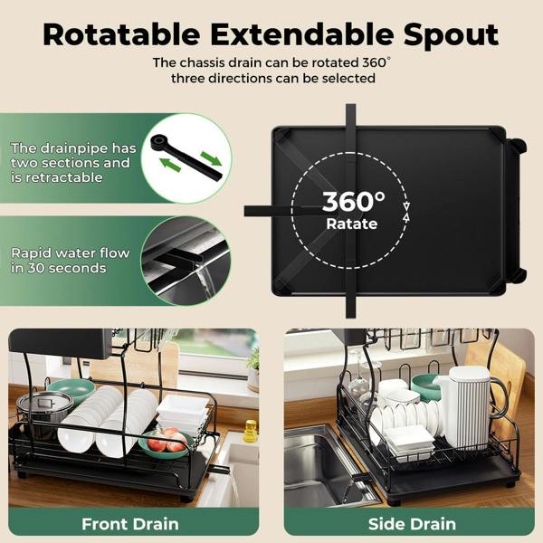 Toque Expandable Dish Drainer Rack 2 Tier Cutlery Plate Holder with Drip Tray