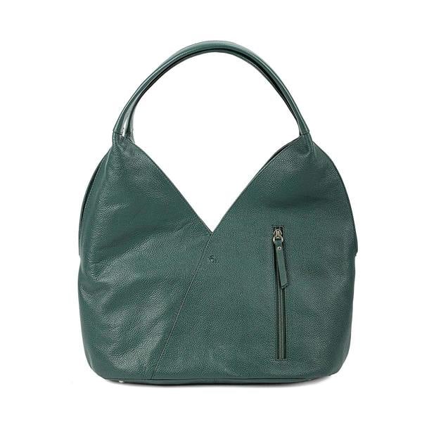 Pia Green Leather Shoulder Bag, Curved Design with Silver Fittings