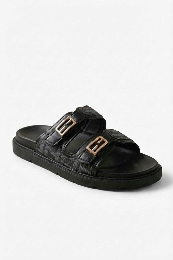 Willow Patterned Buckle Sandals - Black_wb