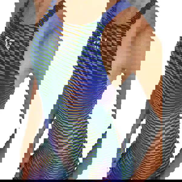 TYR Avictor 2.0 Luminis Open Back swimsuit in electric lime with rainbow stripes