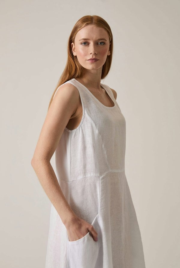 White linen maxi dress sleeveless ankle length
