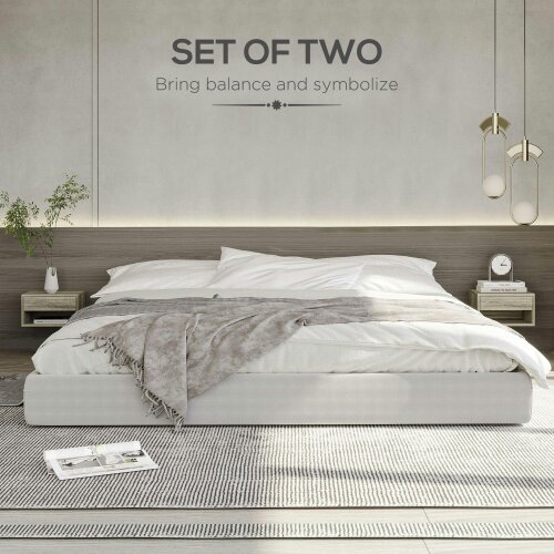 Wyld Haus Rosama Set Of 2 Grey Wood Effect Floating Bedside Tables Wall Mounted 1 Drawer 1 Shelf
