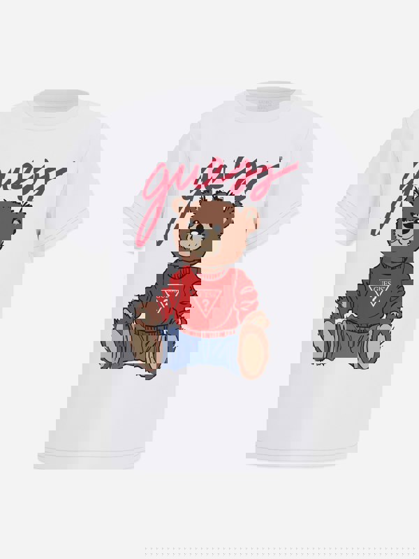 Guess Kids Teddy Bear Logo T-Shirt in White