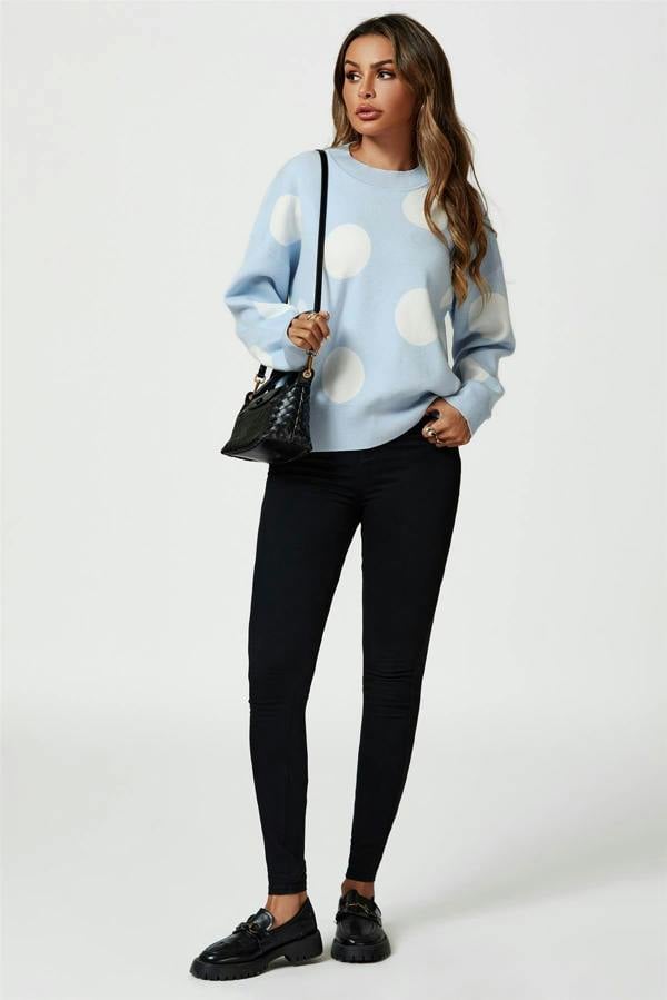 FS Collection Dot Pattern Knitted Jumper In Blue