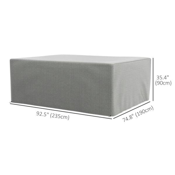 Grey rectangular patio furniture cover with dimension markings 235x190x90cm.