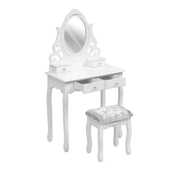 75cm W White Makeup Vanity Desk with Mirror and Stool Dressing Tables Living and Home