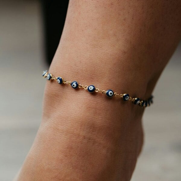 The Colourful Aura Golden Blue Evil Eye Protection Charm Adjustable Turkish Beaded Payal Anklet