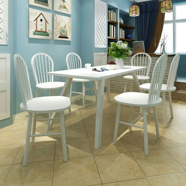 Berkfield Dining Chairs 6 pcs White Solid Rubber Wood