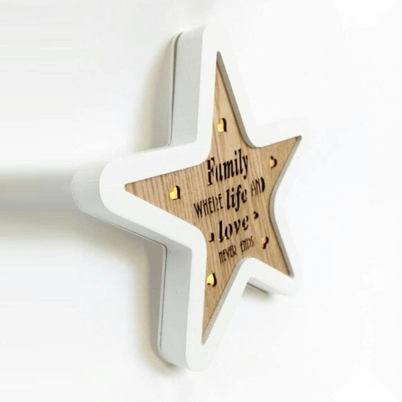 Shatchi Wooden LED Light Up Star Shape Christmas Frame for Indoor Wall or Table Display