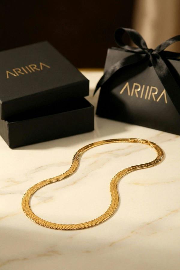 ARIIRA Rey Gold Tone Flat Snake Chain