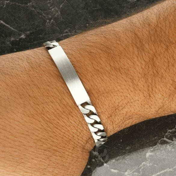 Christopher James of London Antique Finish Sterling Silver Mens Curb ID Bracelet With Optional Engraving