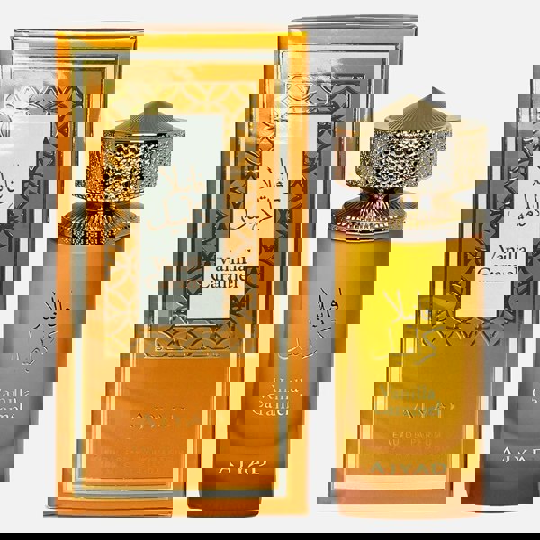 Ajyad Vanilla Caramel 100ml EDP bottle and box front view