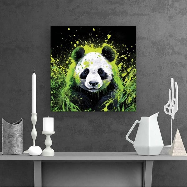 Warren Reed Green Splashart Panda Face Canvas