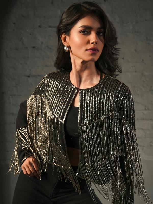 Rose & Nancy Scarlett Black Silver Fringe Jacket