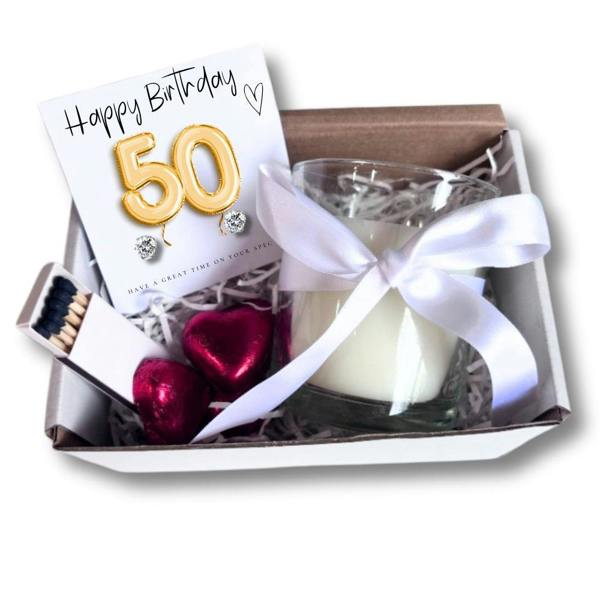 Aye Do Gifts Small 50th Birthday Gold Balloon Hamper | Candle, Earrings, Chocolates