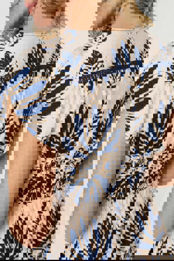 Navy | Printed Lace Trim Cap Sleeved Maxi Dress