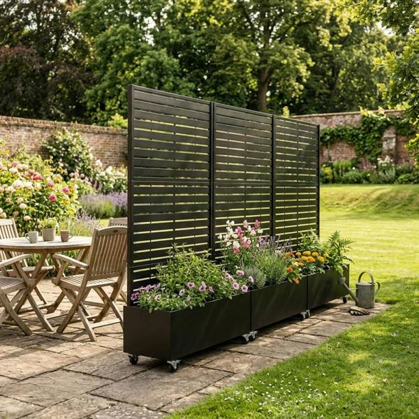 Nicoman Metal Indoor/Outdoor Privacy Screen with Plant Pot - Slats