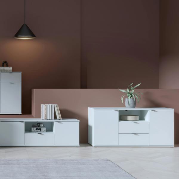 Furniture To Go Ganymede TV Unit with Open Shelf, Drawer & 2 Doors in Light Grey