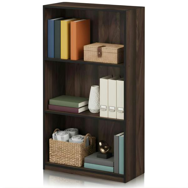 WALPLUS Basic 3-Tier Bookcase Storage Shelves, Columbia Walnut/Black | Premium Home Interior Decoration