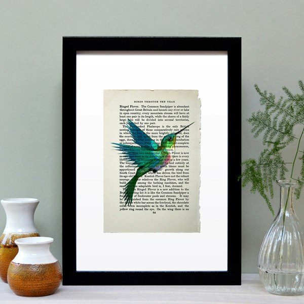 Hands & Hearts Hummingbird vintage book page art print