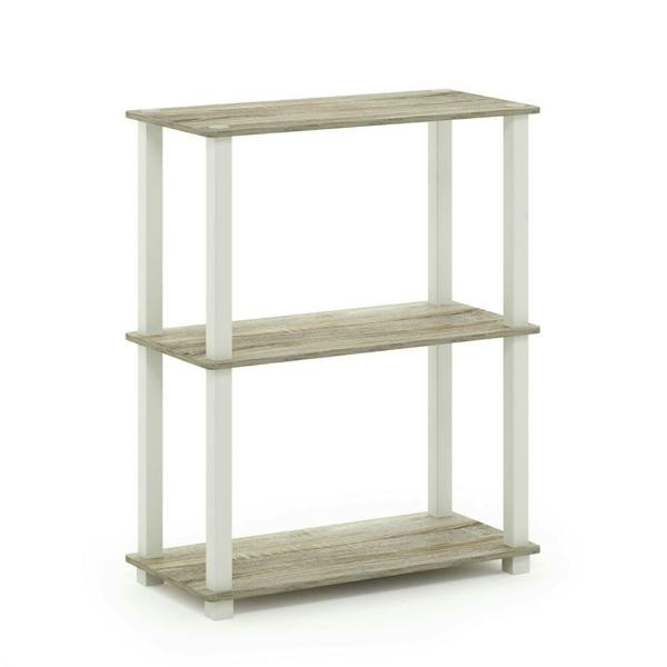 WALPLUS Turn-S-Tube 3-Tier Compact Multipurpose Shelf Display Rack with Square Tube, Sonoma Oak/White perfect for organized storage and display
