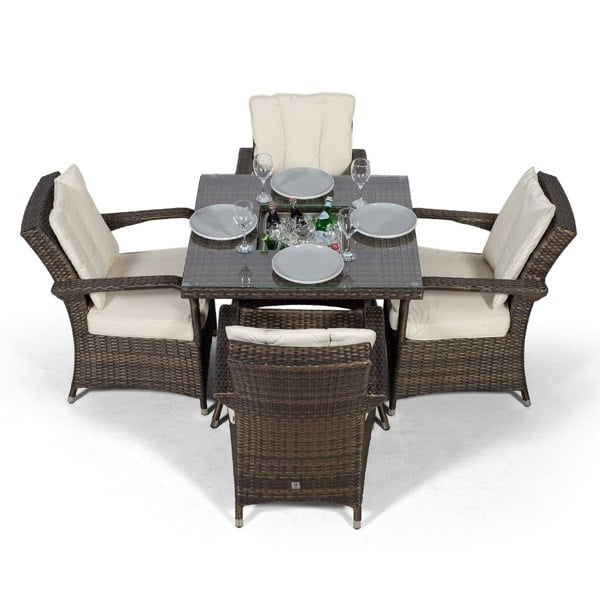 Giardino Arizona Square 4 Seater Patio Dining Set with Ice Bucket Drinks Cooler