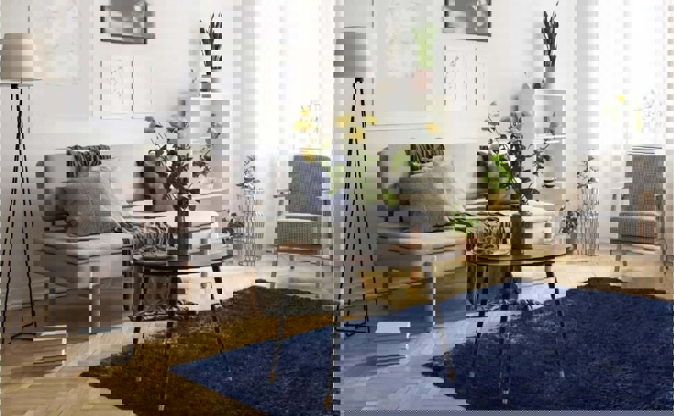 Solid Design Shaggy Rug for Living Room in Navy – The Rugs