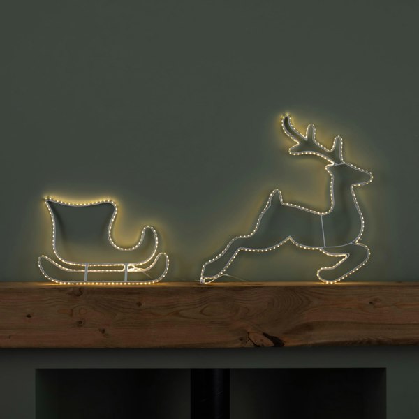Samuel Alexander 42cm Light up Hanging Christmas Reindeer and Sleigh Silhouette with Warm White LEDs