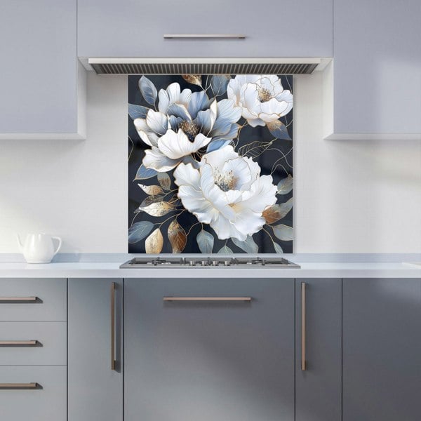 Warren Reed - Designer Elegant Floral Symphony in Blue and Gold Kitchen Splashback