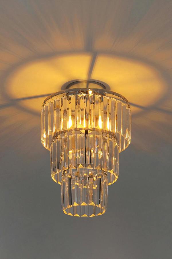 Living and Home Luxury Multi-layer Crystal Flush Mount Chandelier with Chrome Finish