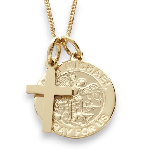 Christopher James of London 9ct Yellow Gold St Michael Pendant With Optional Engraving and Chain
