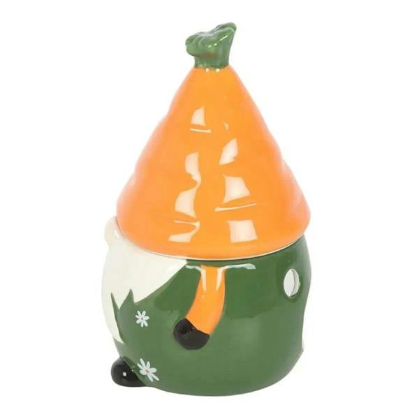 Orange and green ceramic oil burner with side pattern and small flower details