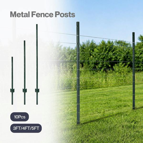 Mountview Metal Fence Posts 10Pc Set U Shape Powder Coated for Garden Boundary Green