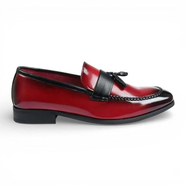 Dolcetto Mens Red Tassel High-Gloss Patent Faux Leather Formal Loafers Shoes
