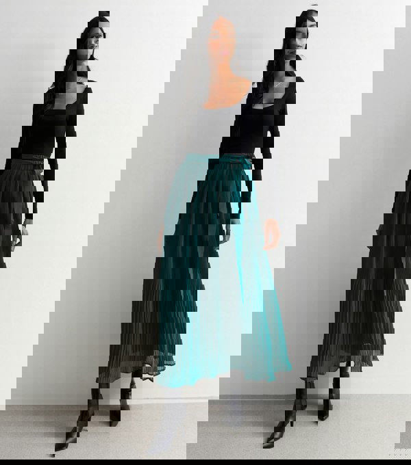 Gini London Green Pleated Belt Detail Midi Skirt