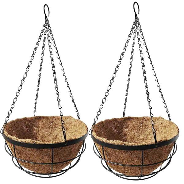 Gr8 Garden Two Pack 12 Inch Metal Hanging Baskets with Coco Liners