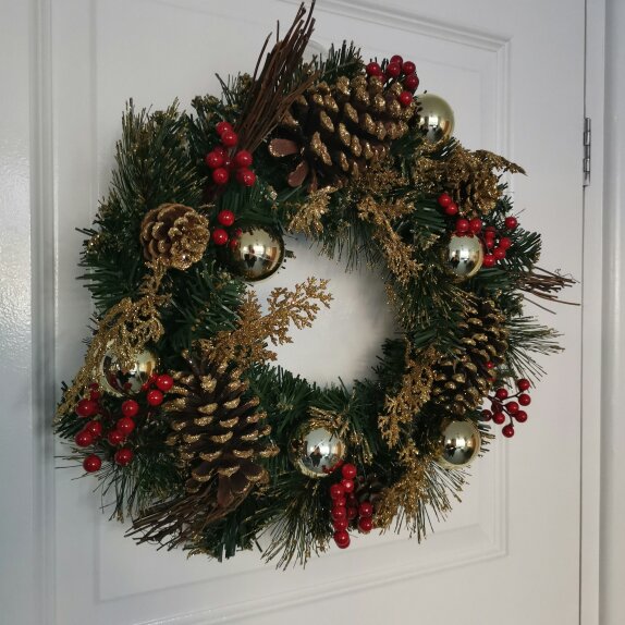Samuel Alexander 40cm Gold Dressed Christmas Wreath, Baubles, Pinecones and Berries